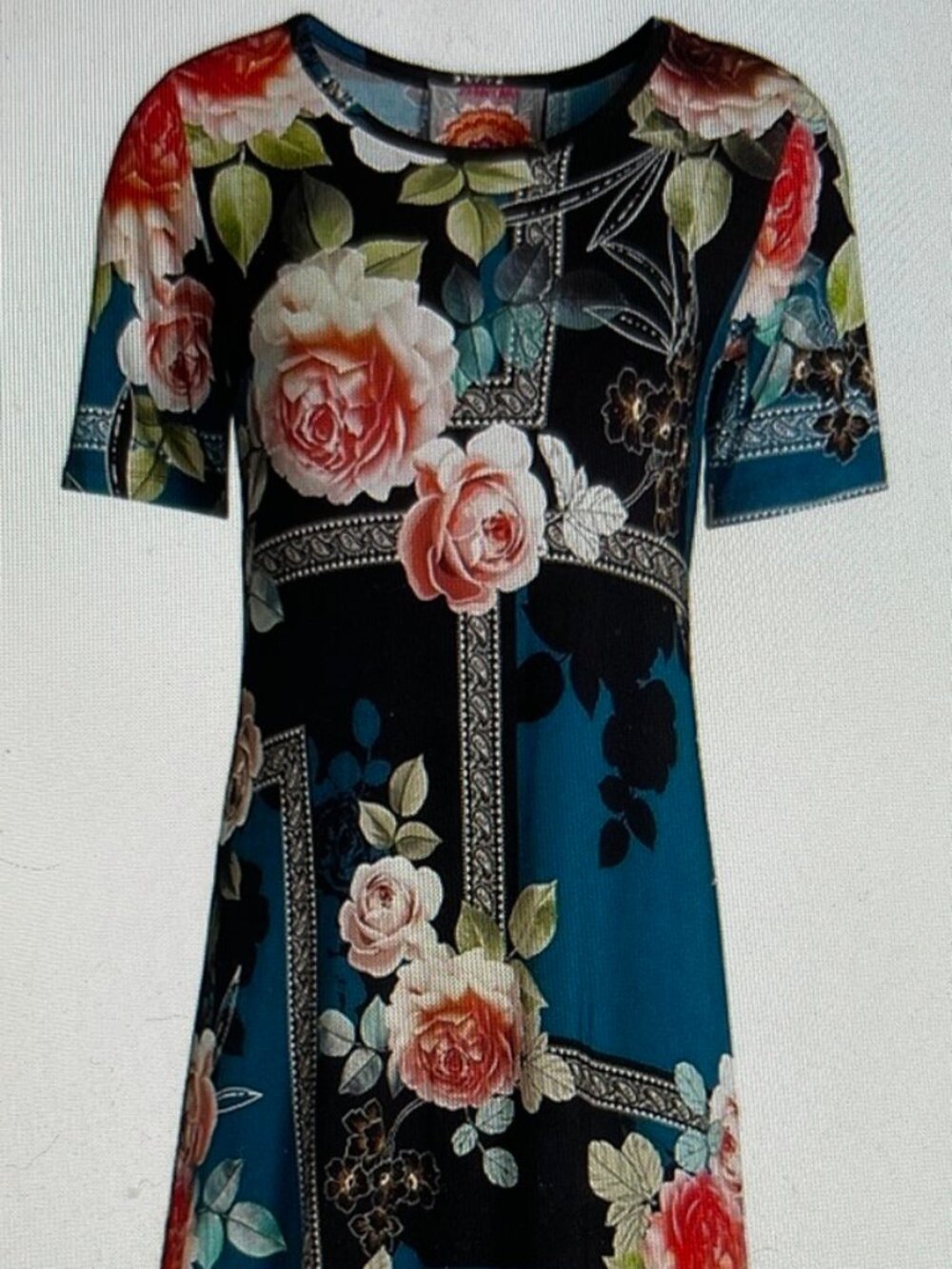 JOHNNY WAS "Rosabel" Swing Dress/Vibrant Rose Print: NWOT! Medium; P2P: 18.5"
